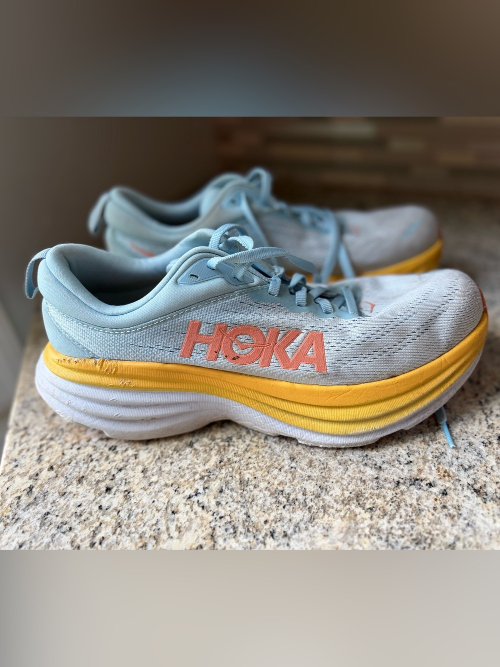 Hoka Bondi 8 Women 10b Summer Song Country Air Blue Yellow Running Shoes 1127952